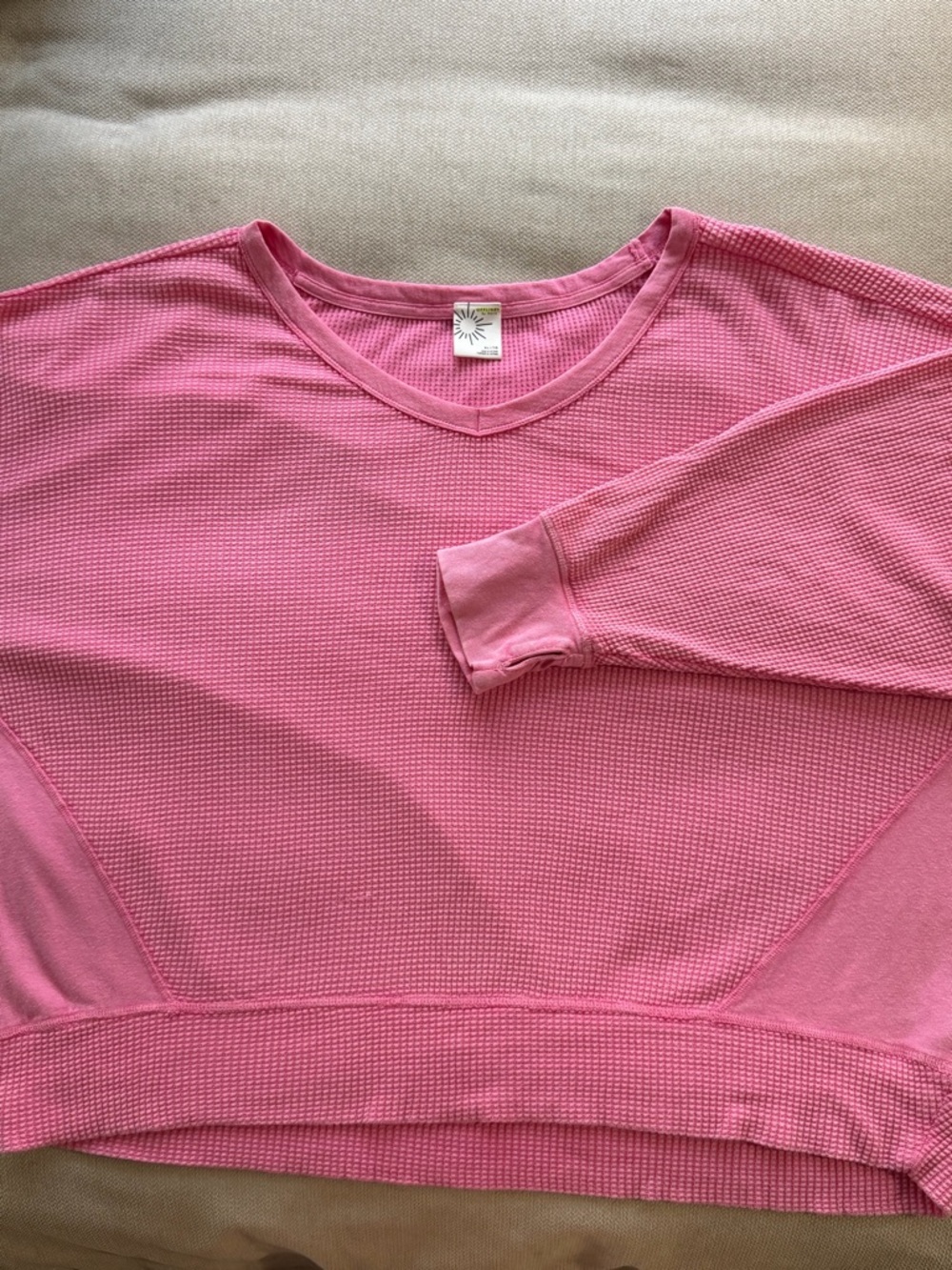 Pink Waffle Knit Scoop Neck Top